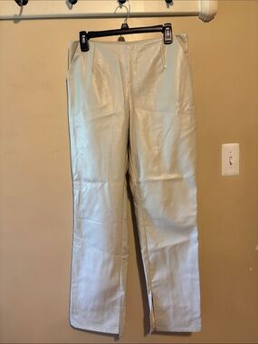 Faux Leather Straight Leg Pants in Light Cream